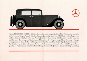 Mercedes-Benz 170 Sechszylinder 7/32 PS Modellprogramm 1931 Automobilprospekt (4656)